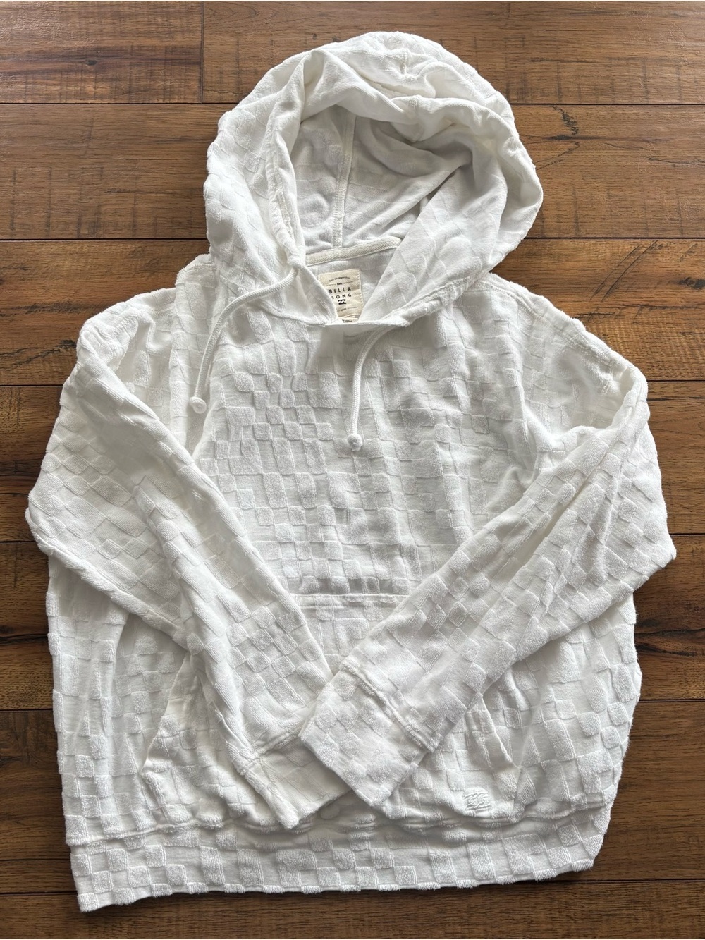 Billabong White Textured Waffle Knit Hoodie Pullover Cozy Casual Boho Women’s S